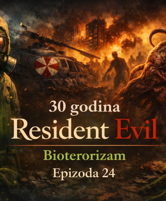 Bioterorizam u resident evil univerzumu prikazan kroz apokaliptični grad, B.O.W. stvorenje i zaražene, deo šireg Resident Evil timeline narativa o globalnom bioterorizmu