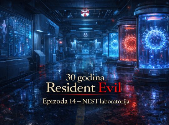 NEST laboratorija Resident Evil u Raccoon Cityju, futuristički Umbrella laboratorijski kompleks iz Resident Evil timeline priče sa kapsulama za virusne eksperimente