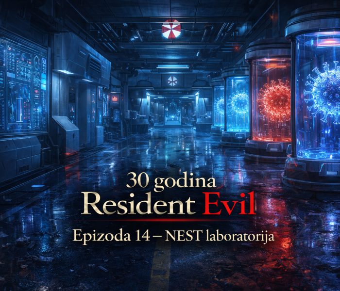 NEST laboratorija Resident Evil u Raccoon Cityju, futuristički Umbrella laboratorijski kompleks iz Resident Evil timeline priče sa kapsulama za virusne eksperimente