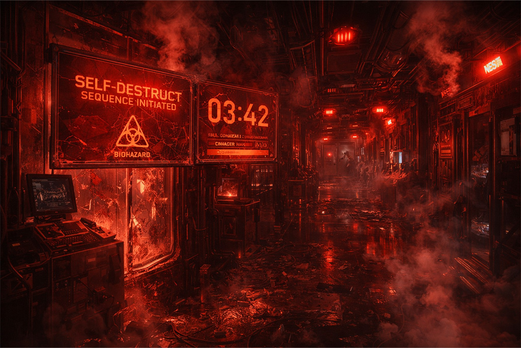 NEST laboratorija self destruct alarm i crvena upozorenja u Resident Evil timeline događajima
