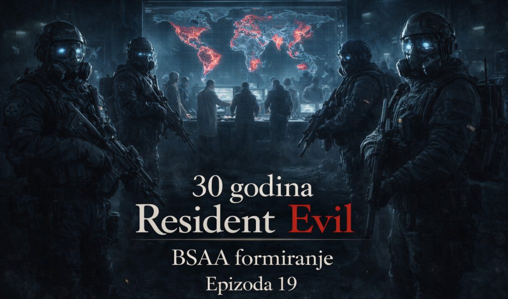 BSAA operativci i naučnici planiraju globalnu anti-bioterorističku operaciju ispred holografske mape sveta - Resident Evil timeline BSAA formiranje i početak međunarodne borbe protiv B.O.W. pretnji