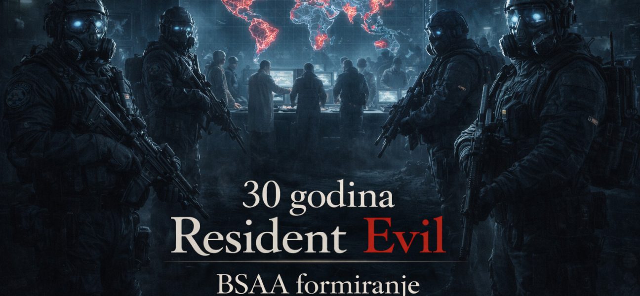 BSAA operativci i naučnici planiraju globalnu anti-bioterorističku operaciju ispred holografske mape sveta - Resident Evil timeline BSAA formiranje i početak međunarodne borbe protiv B.O.W. pretnji