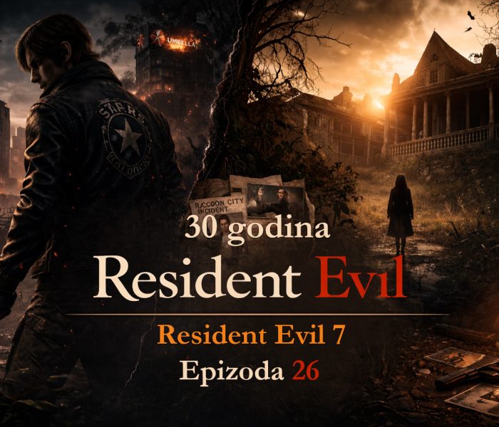 Resident Evil timeline prikazuje resident evil posle umbrele kroz podeljeni svet između uništenog grada i jezive vile iz Resident Evil 7, cinematic scena haosa i prelaza
