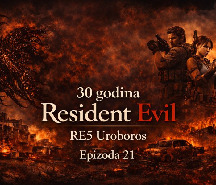 Resident Evil timeline RE5 Uroboros prikazuje svet posle Umbrella korporacije, apokaliptični grad u plamenu i globalni biohazard incident, Resident Evil timeline RE5 Uroboros atmosfera haosa i uništenja