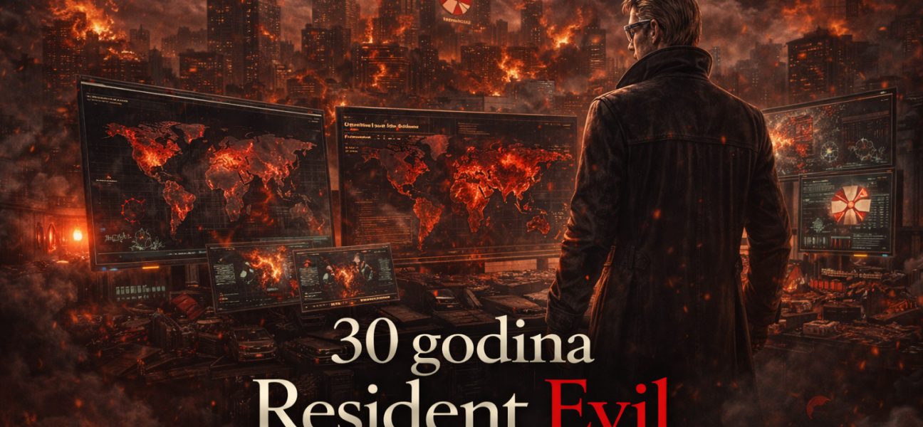 Resident Evil timeline scena u kojoj Albert Wesker posmatra globalno širenje bioterorizma tokom Wesker ere dok se svet nalazi u haosu