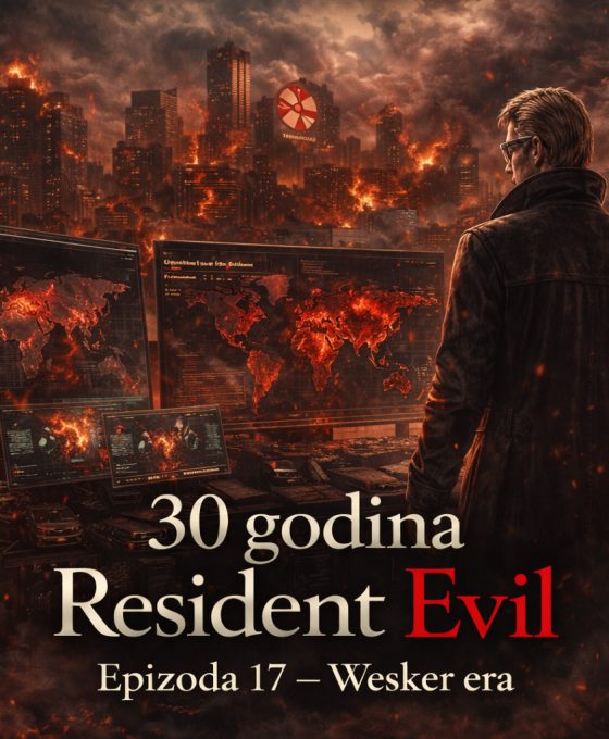 Resident Evil timeline scena u kojoj Albert Wesker posmatra globalno širenje bioterorizma tokom Wesker ere dok se svet nalazi u haosu