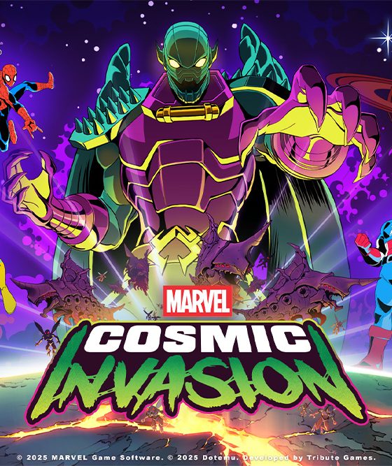 Marvel Cosmic Invasion key art sa Spider-Manom, Kapetanom Amerikom, Wolverinom, Venomom, Storm i Novom koji se bore protiv Annihilusa tokom kosmičke invazije koja preti Zemlji.