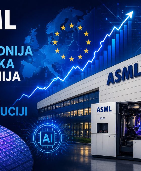 ASML postao najvrednija evropska kompanija ikada zahvaljujući AI revoluciji, prikaz EUV mašine za proizvodnju čipova, rasta tržišne vrednosti i razvoja veštačke inteligencije.