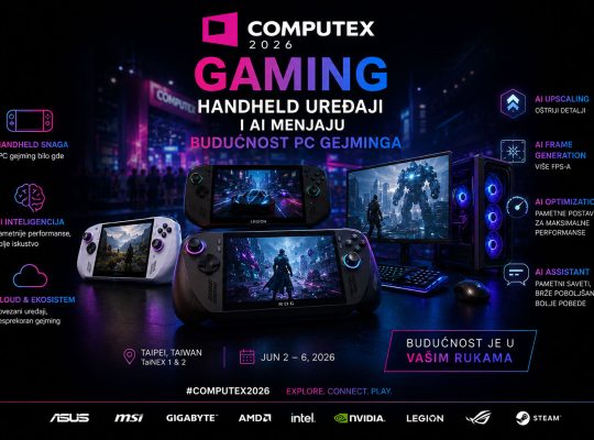 Computex 2026 gaming prikaz handheld gejming uređaja, AI tehnologija i modernog gejming računara koji predstavljaju budućnost PC gejminga.