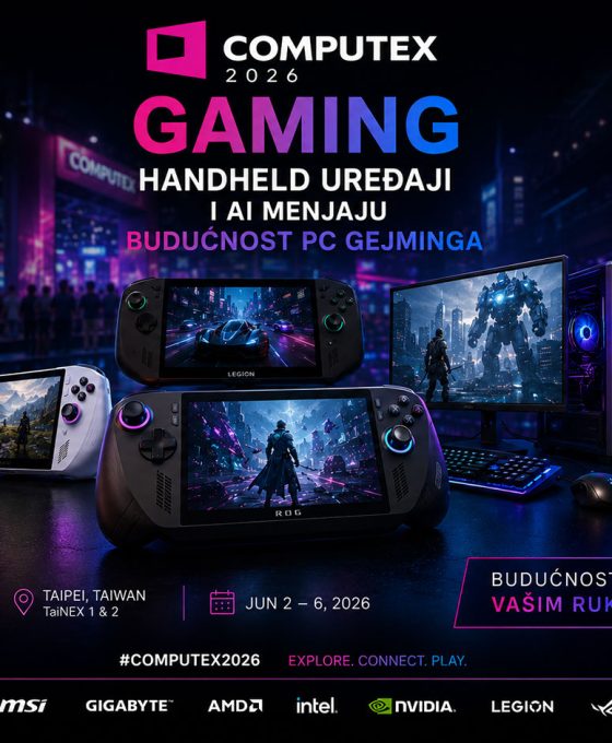 Computex 2026 gaming prikaz handheld gejming uređaja, AI tehnologija i modernog gejming računara koji predstavljaju budućnost PC gejminga.