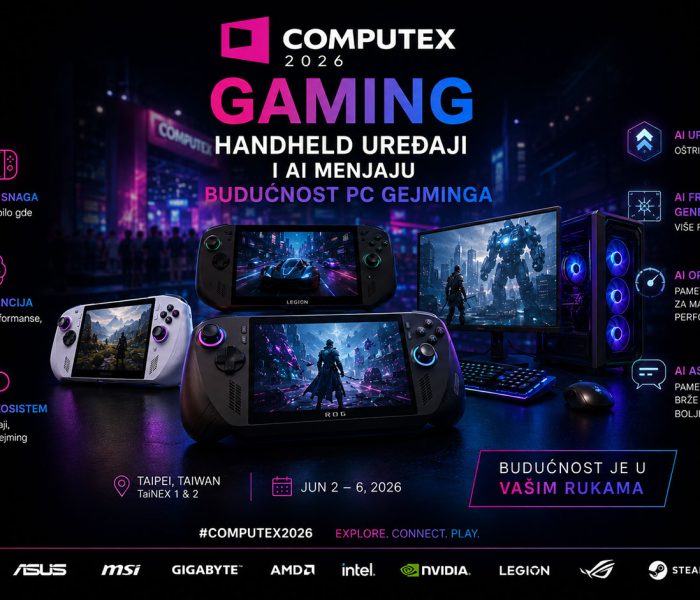 Computex 2026 gaming prikaz handheld gejming uređaja, AI tehnologija i modernog gejming računara koji predstavljaju budućnost PC gejminga.
