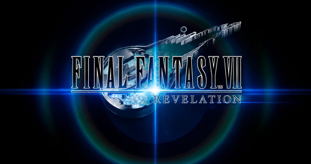Final Fantasy VII Revelation logo na tamnoj pozadini sa plavim svetlosnim efektima i karakterističnim meteor simbolom iz Final Fantasy VII univerzuma.