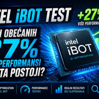 Intel iBOT test performansi sa procesorom, grafikom rasta i istaknutom tvrdnjom o 27% većim performansama uz analizu stvarnih rezultata.