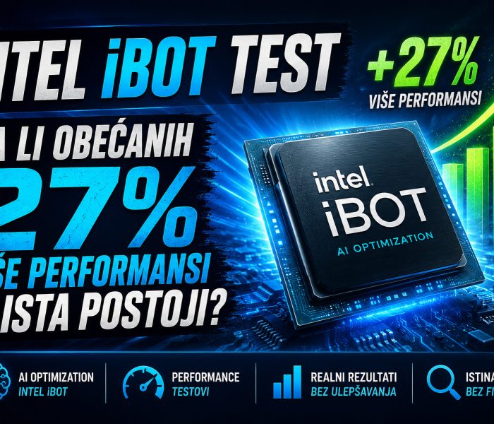 Intel iBOT test performansi sa procesorom, grafikom rasta i istaknutom tvrdnjom o 27% većim performansama uz analizu stvarnih rezultata.