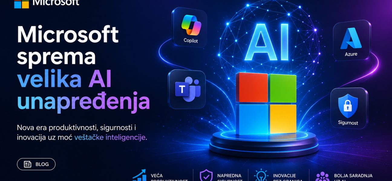 Microsoft AI unapređenja za Windows 11 sa prikazom Copilot, Azure i Teams servisa povezanih veštačkom inteligencijom.