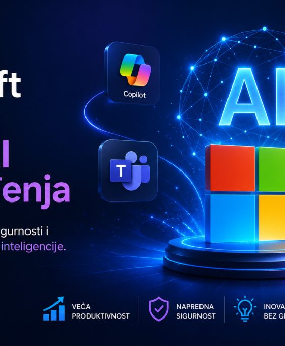 Microsoft AI unapređenja za Windows 11 sa prikazom Copilot, Azure i Teams servisa povezanih veštačkom inteligencijom.