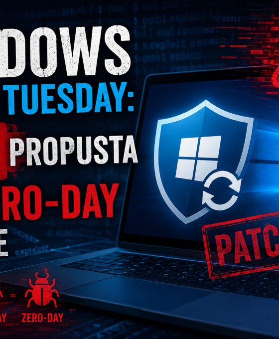 Ilustracija Windows Patch Tuesday ažuriranja sa prikazom bezbednosnih zakrpa, upozorenja o ranjivostima i informacijom o 200 ispravljenih propusta, uključujući tri zero-day greške.
