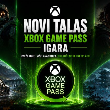 Hero baner za članak o novom talasu Xbox Game Pass igara sa Xbox Game Pass logotipom u centru i dinamičnim gejming scenama koje predstavljaju različite žanrove dostupne u pretplati.